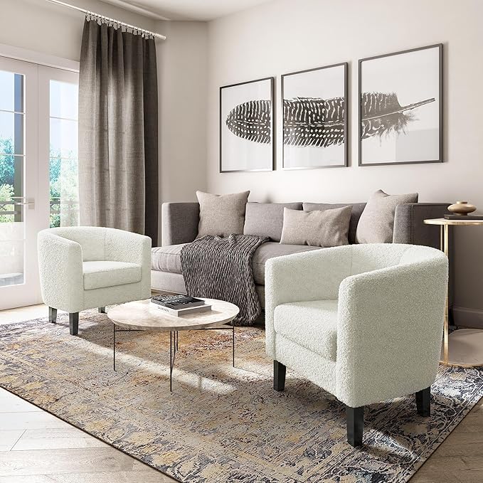 BELLEZE Accent Barrel Chair, Linen Round Chair Club Tub Sofa Corner Chair