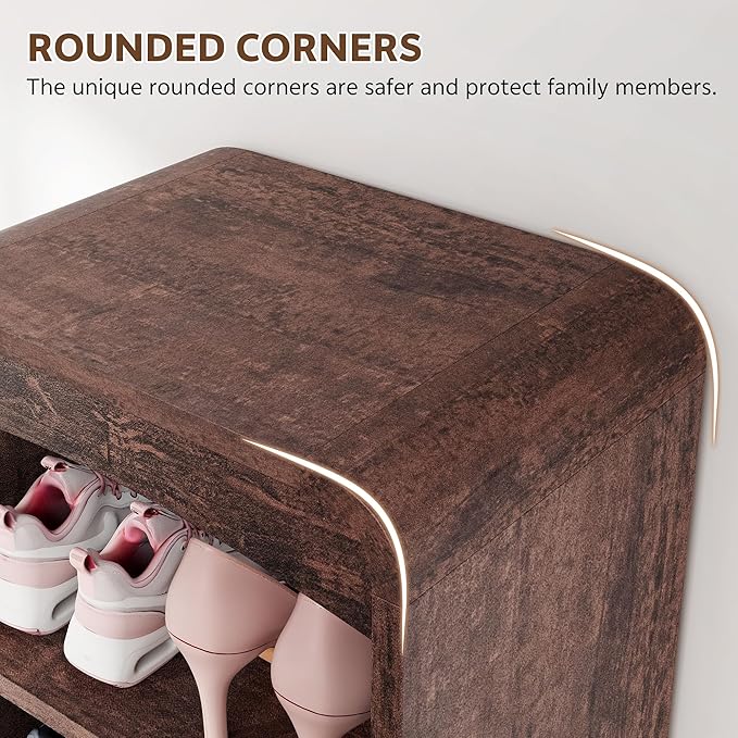 Shoe Cabinet with Bench, L-Shaped Shoe Storage Cabinet, Wood Tall Shoe Rack
