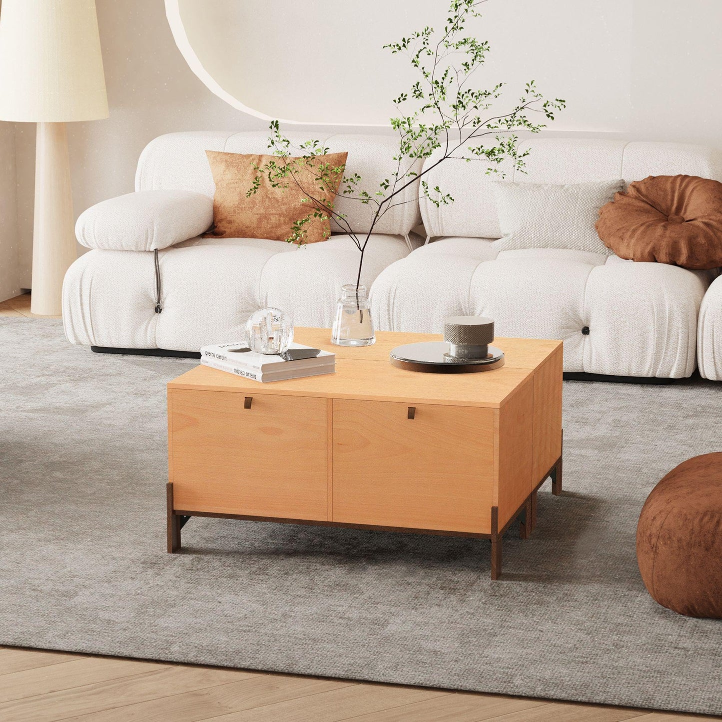 WHOOSPEREH Sebastack Coffee Table, Expandable Entertainment Center and Media Console with Storage and Drawer,Wooden Furniture for Living Room, Bedroom，31 inch Width Beech Color (1 pcs)