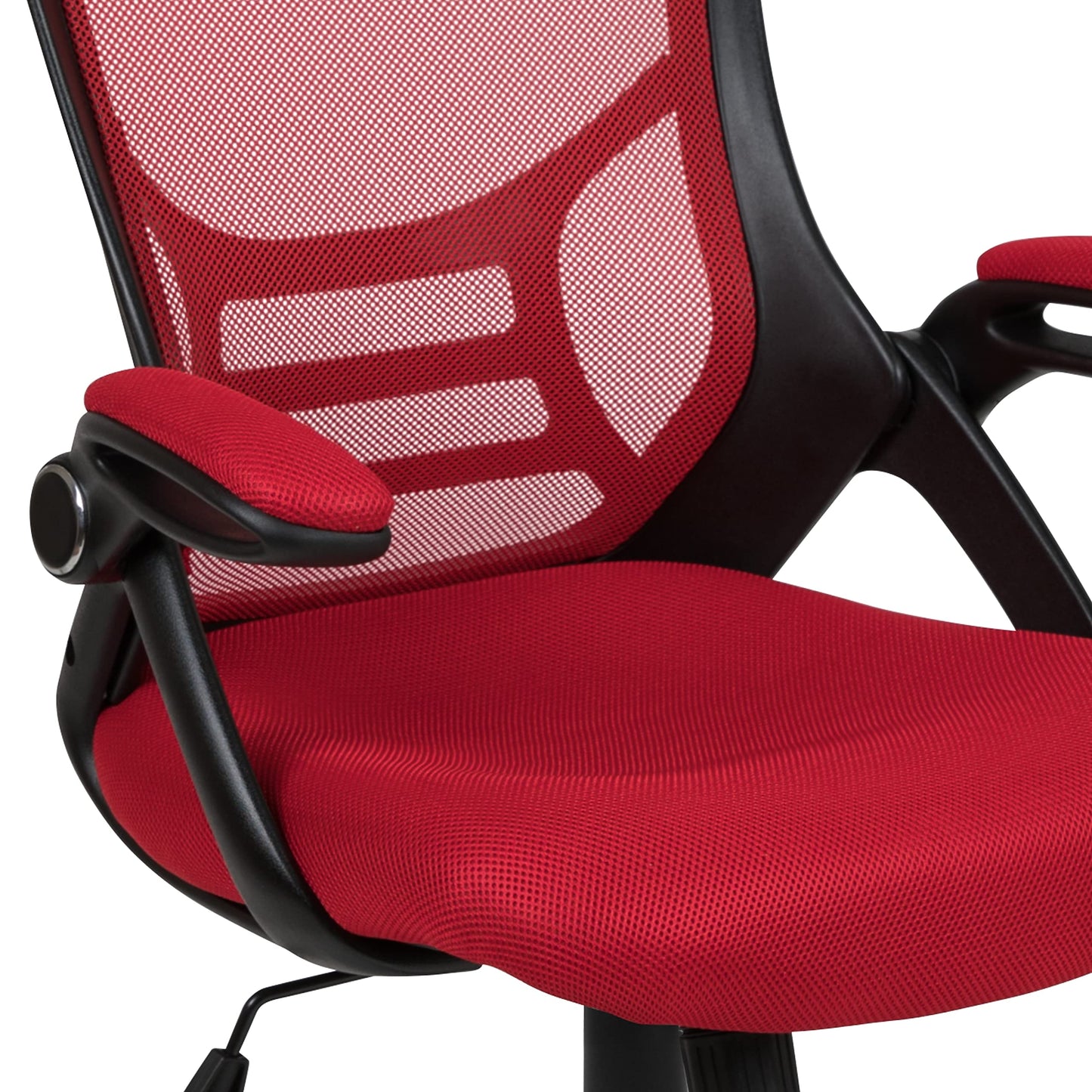 Flash Furniture Porter High Back Mesh Ergonomic Swivel Office Chair with Lumbar Support, Flip-Up Arms, Tilt Lock/Tilt Tension, Height Adjustable, Red/Black Frame