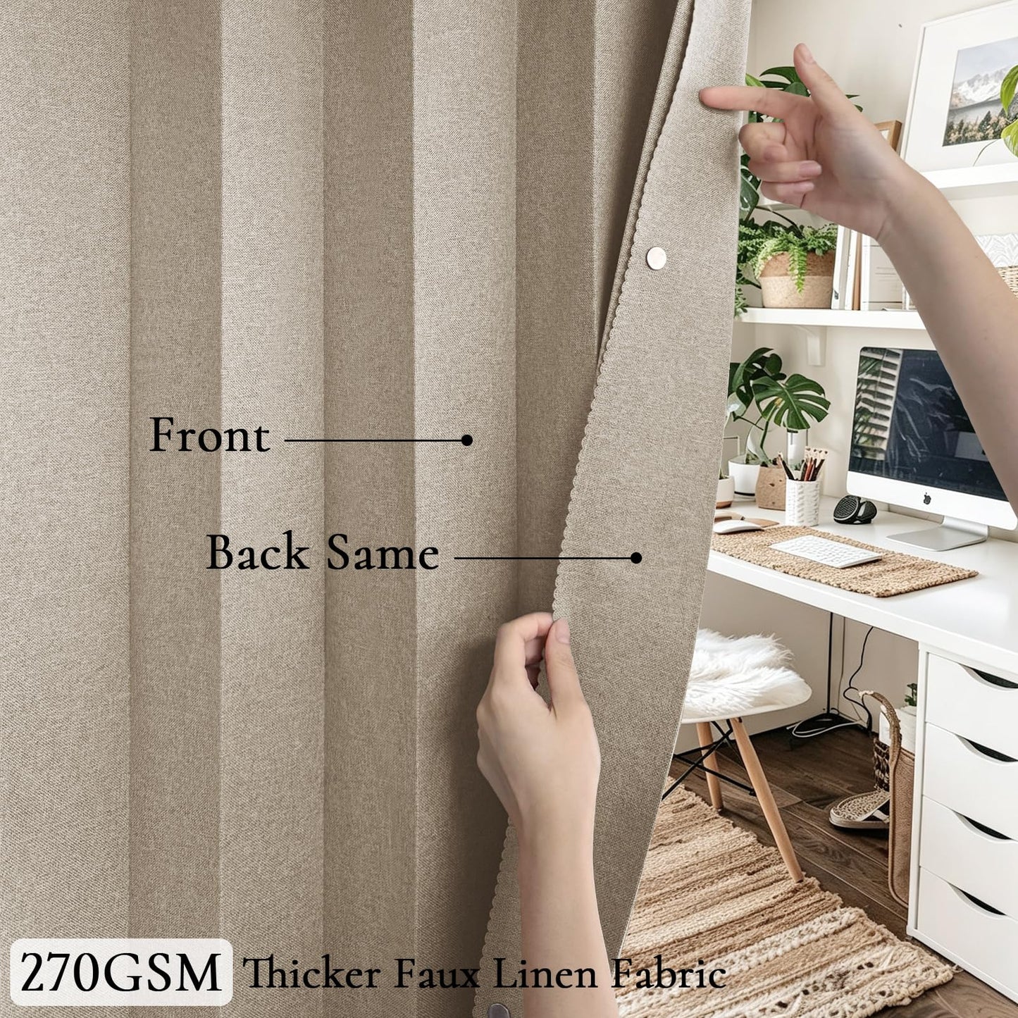 HMYI Accordion Door Curtains for Doorways, Curtain Door for Privacy Use, Fabric Curtain Panel, 1 Panel, W100 x L84, Tan