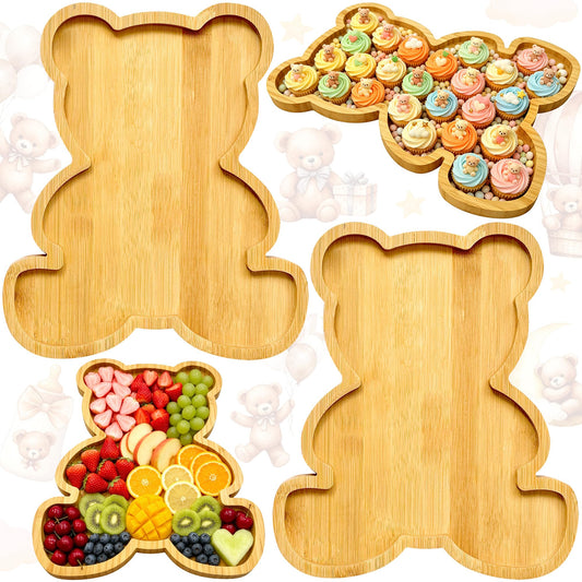 2pc Charcuterie Boards Platters Bear Baby Shower Food Trays Wooden Bear Party Decorations Gender Reveal Food Display Snack Tray Kids Birthday Party Plates Fillable Serving Board for Fruit Cheese