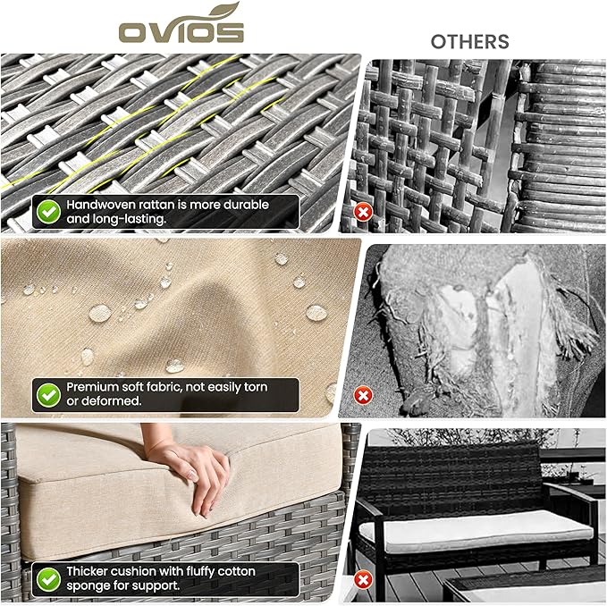 ovios 5-Piece Patio Furniture Set, Outdoor Wicker Sofa