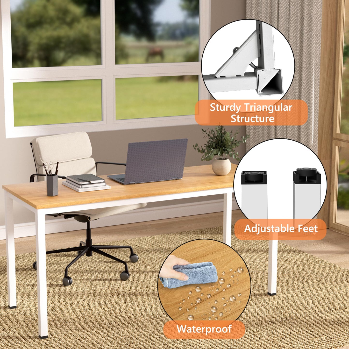 NewBeth Computer Desk for Small Space,Modern Simple Laptop Desk,Computer Table Study Writing Desk for Home Office,Dining Room,Living Room (Natural Oak, 55 * 23.5in)