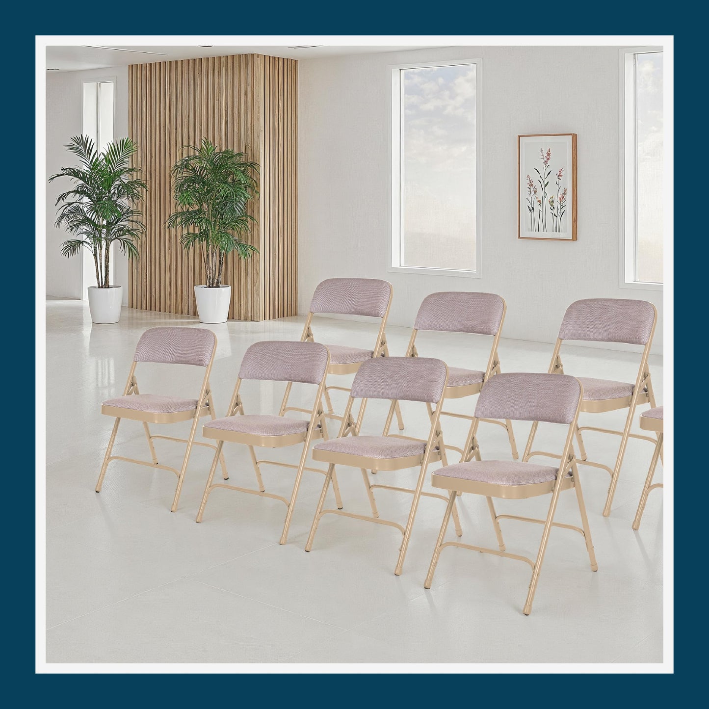 OEF Furnishings OEF2200 Series Heavy-Duty Premium Fabric Padded Upholstery Double-Hinged Folding Chairs (4-Pack, French Beige)