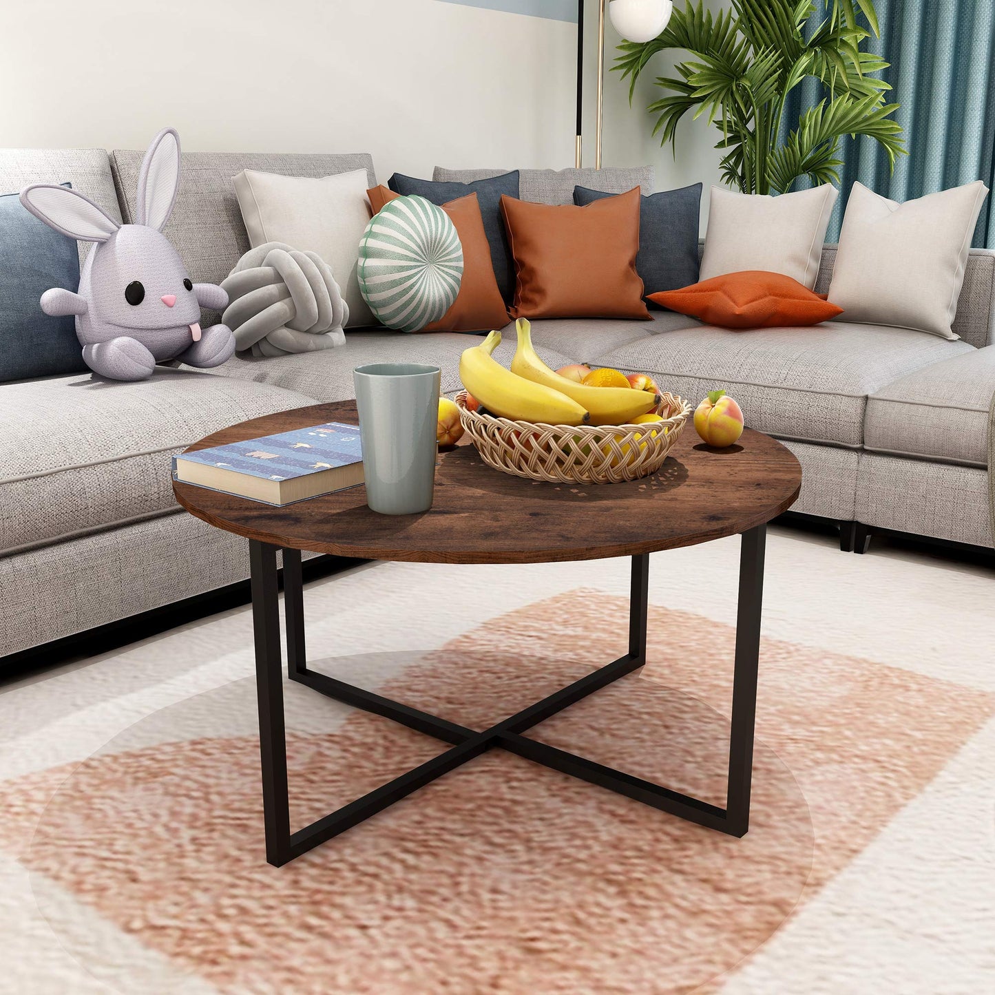 Round Coffee Table Kitchen Dining Tables Modern Leisure Tea Table Office Conference Pedestal Desk Rustic Brown
