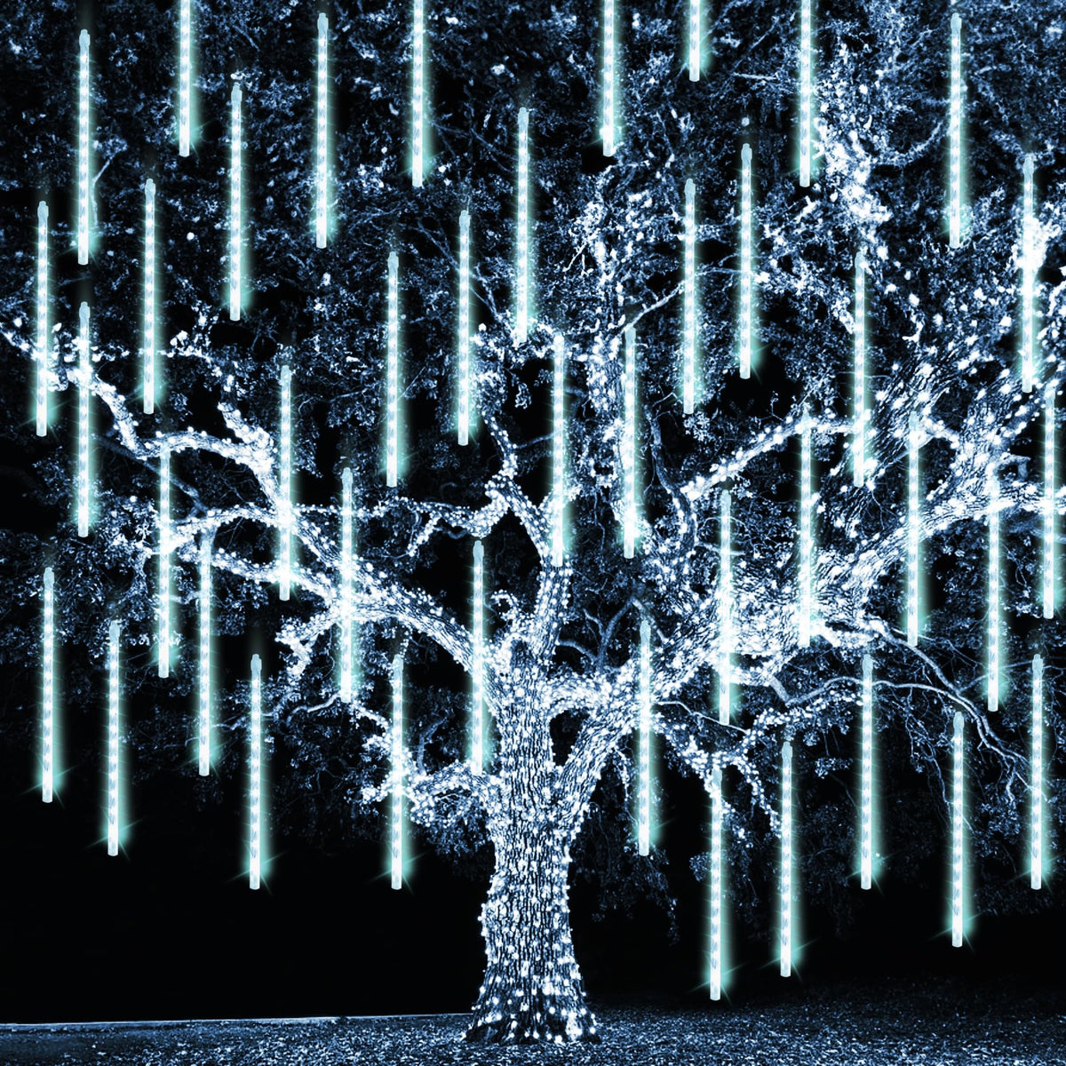 TW SHINE White Christmas Meteor Shower Lights Outdoor, 288LED 12" 8 Tubes Waterproof Christmas Lights Outdoor Plug in, Snow Falling Rain Icicle Xmas Light Decorations, White