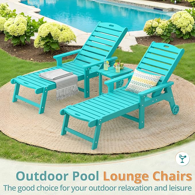 LUE BONA Lounge Chair Outdoor Set of 2, HDPS Chaise Lounge Outdoor