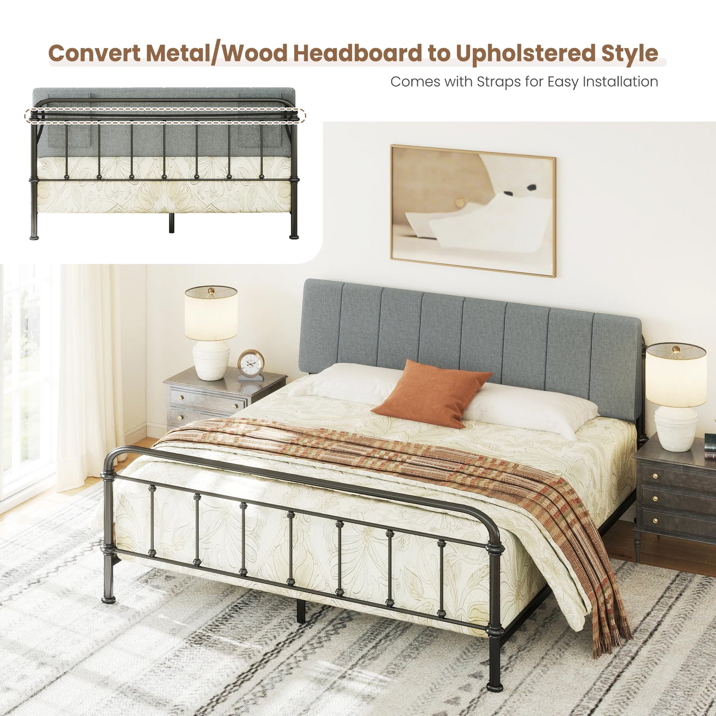 Liiwepo King Size Headboard Only-No Assembly, Upholstered Headboard King Size Linen Fabric Modern Style Headboards Extra-Thick, Dark Gray