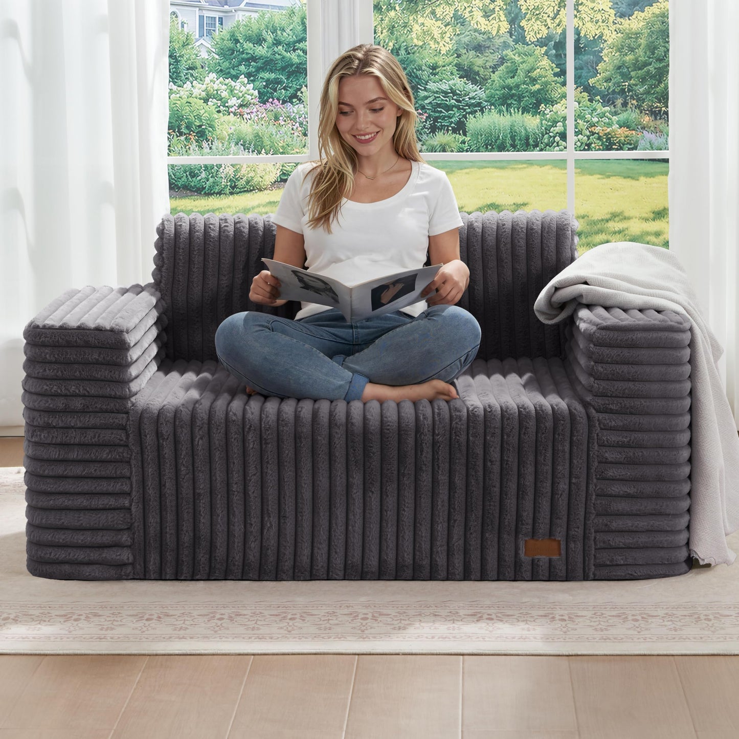 ZurNesfure Sofa Couch Cloud Loveseat, Memory Foam Couch with Pillow No Assembly Need, Modern Couch with deep seat and Washable Cover Boneless Sofas for Living Room Bedroom Apartment(Darkgrey,Loveseat)