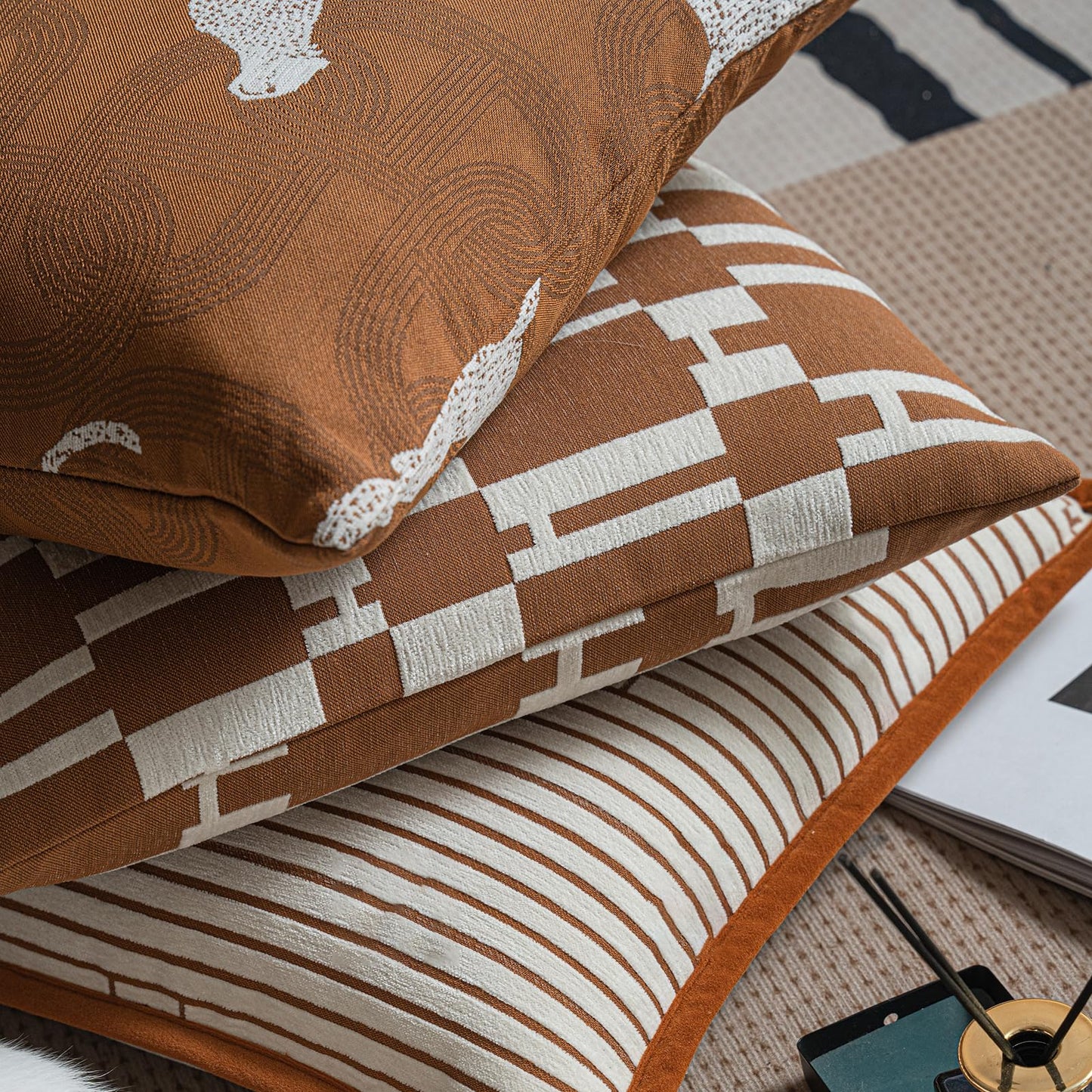 Croker Horse New 20x20'' inches Throw Pillow Cushion Covers - Caramel H Letter Chenille Jacquard Embroidery Luxury Modern Style Couch Sofa Bed Pillow Cover for Living Room Bedroom
