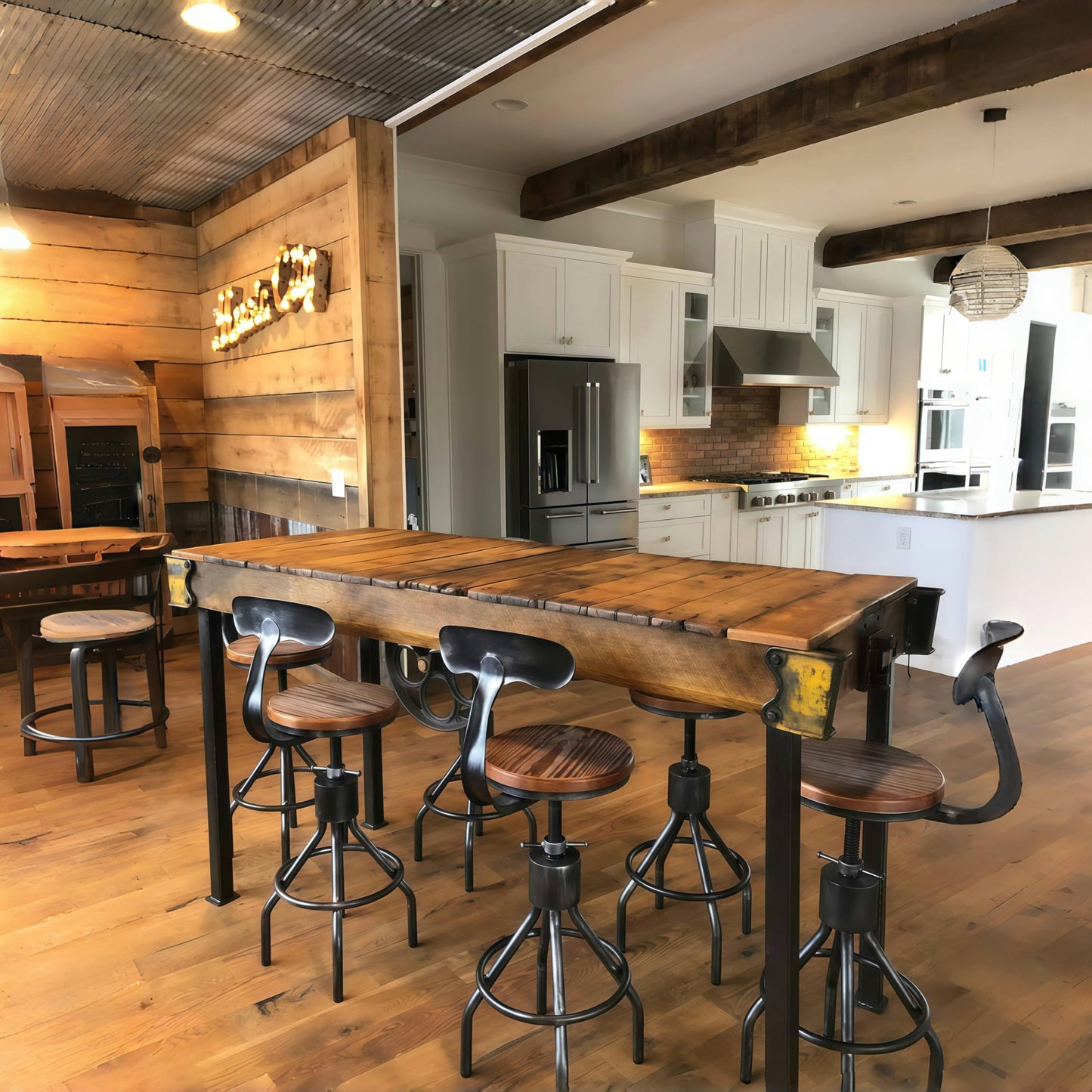 LOKKHAN Set of 2 Rustic Industrial Bar Stool-24-30 Adjustable Metal Swivel Wooden Top Barstools-Counter Height Extra Tall Bar Height-Vintage Farmhouse Kitchen Breakfast Cafe Stool-with Backrest