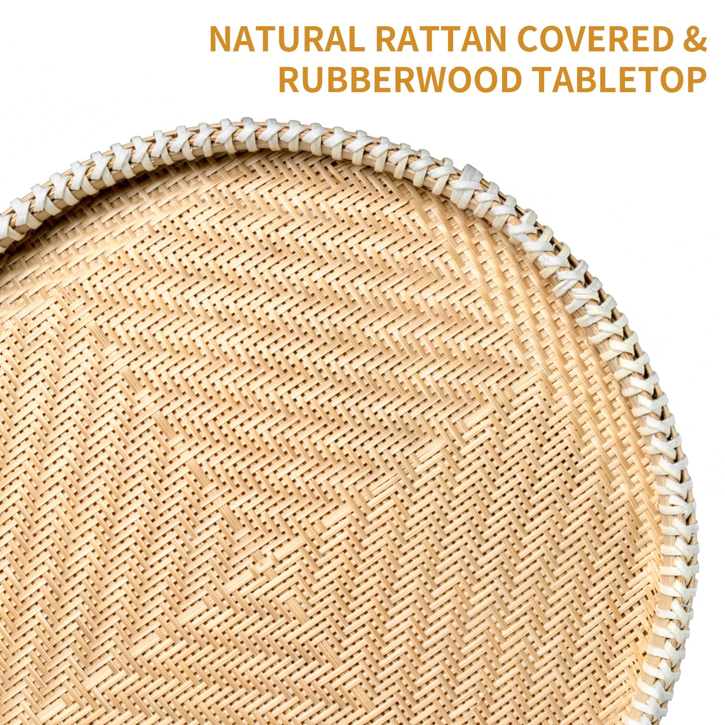 2 Pack Rattan Round Side Table, Rubberwood‌ Small Drink Table for Small Spaces, Solid Wood Pedestal Coffee Tables, End Tables for Living Room, Sofa Couch, Bedroom, Corners, and Outdoor (Natural)