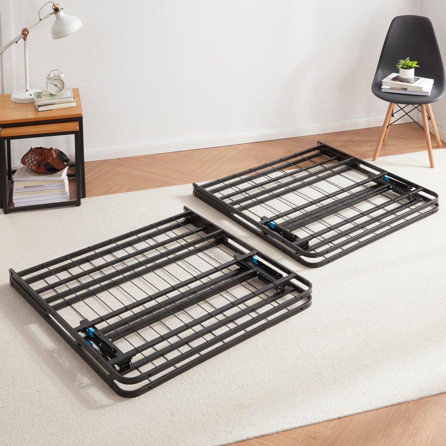 Nestl Foldable King Size Bed Frame, Platform Bed, Steel, Easy Tool Free Assembly, 14 Inches High, King, Black