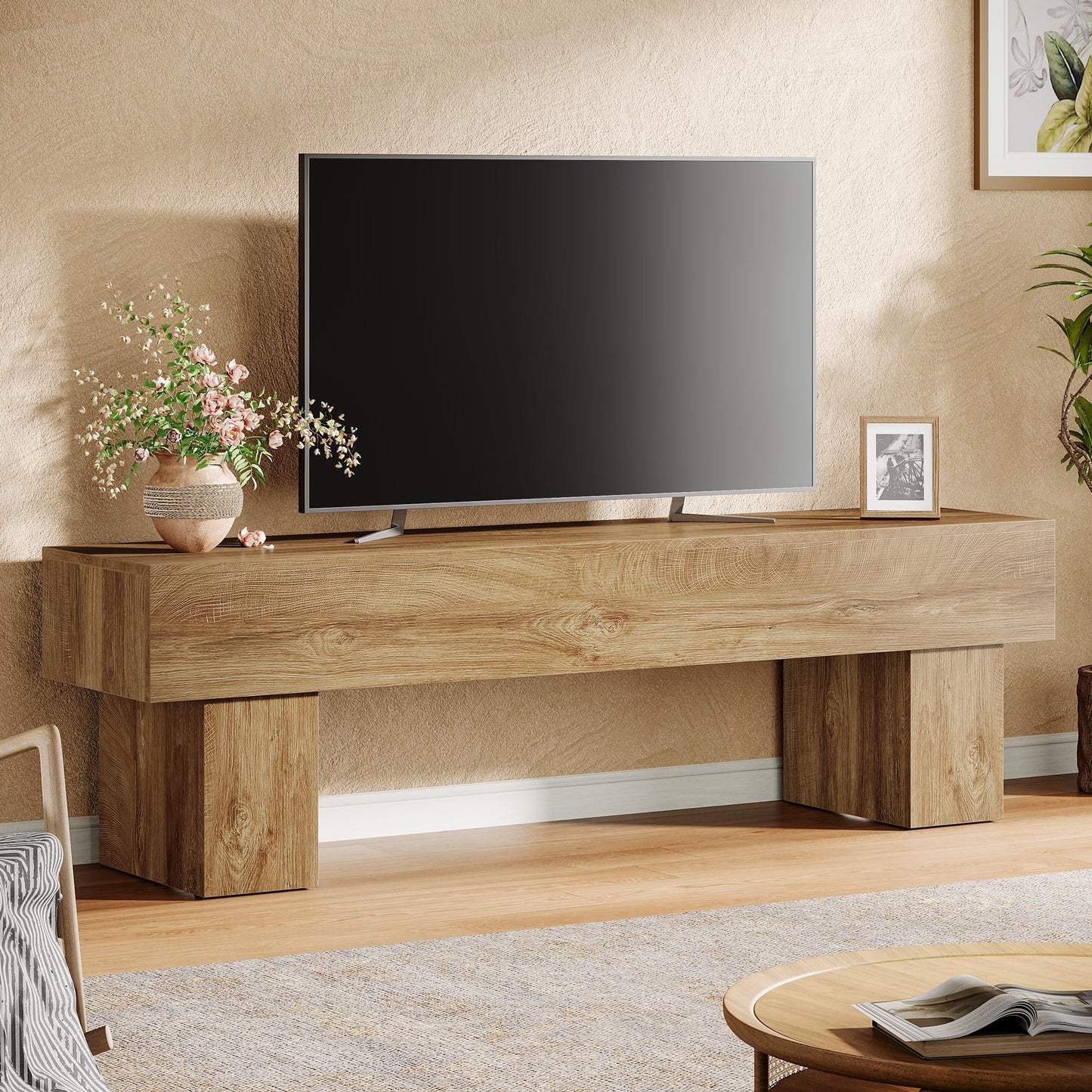 Tribesigns 63" TV Stand, Farmhouse Entertainment Center, Low TV Console Table for Living Room, Long Media Console Television Stands for 55/60/65 Inch TV