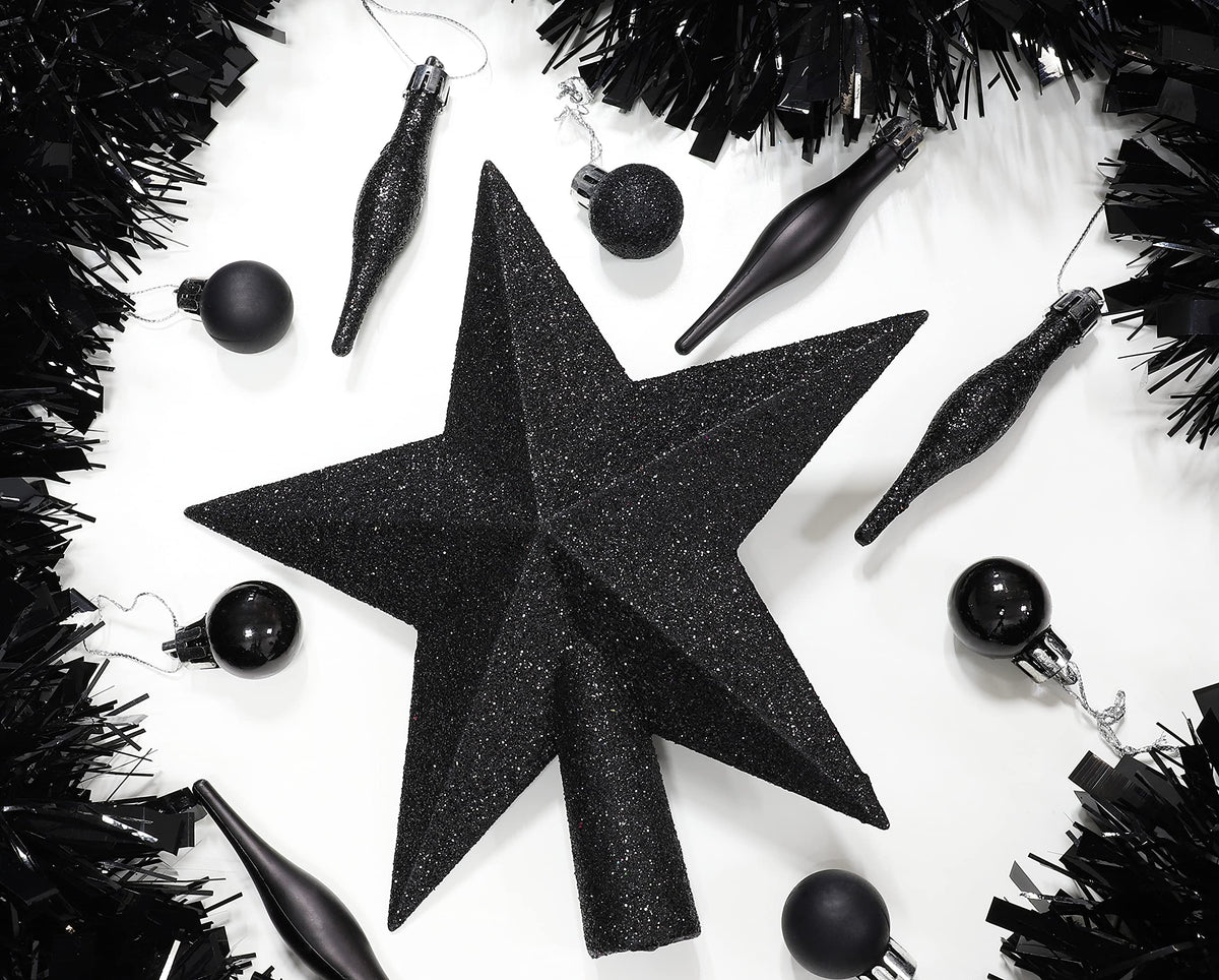 Christmas Concepts® 20cm Glitter Tree Top Star Decoration – Christmas Tree Topper/Ornament (Black)