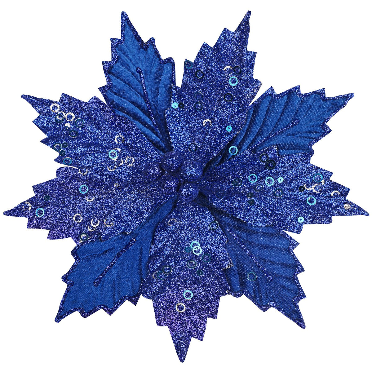 Briful 8PCS Poinsettias Artificial Christmas Flowers 9'' Blue Velvet Christmas Floral Picks and Sprays Poinsettias Giltering Flowers with Clips for Xmas Tree Vase Arrangement Wreath Garland Decor