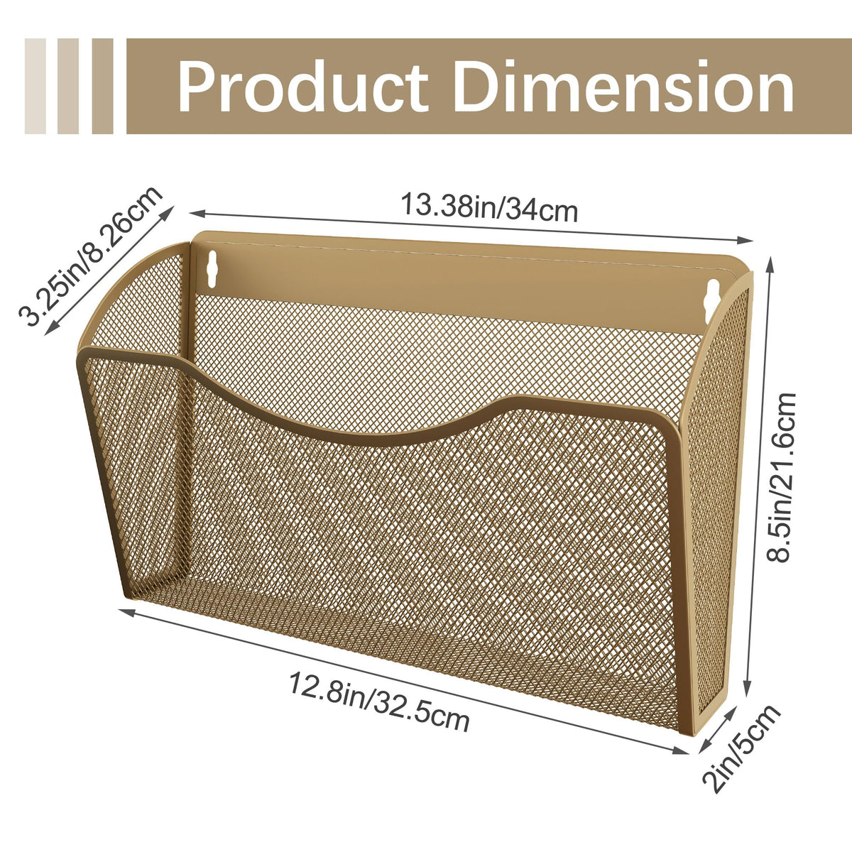 EasyPAG Wall File Organizer 3 Pack, Hanging File Organizer Wall Mount, Metal Mesh Folder Holder for Letter/A4 Papers, Mail Sorter for Office, Classroom, Home, Gold