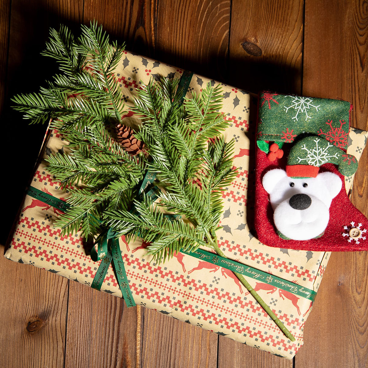 Watayo 8 Pcs Large Artificial Pine Needles Branches- 16" x 7" Christmas Fake Greenery Pine Picks with Pinecone- Faux Pine Leaves Sprigs for Christmas Garland Wreath & Home Garden Decoration