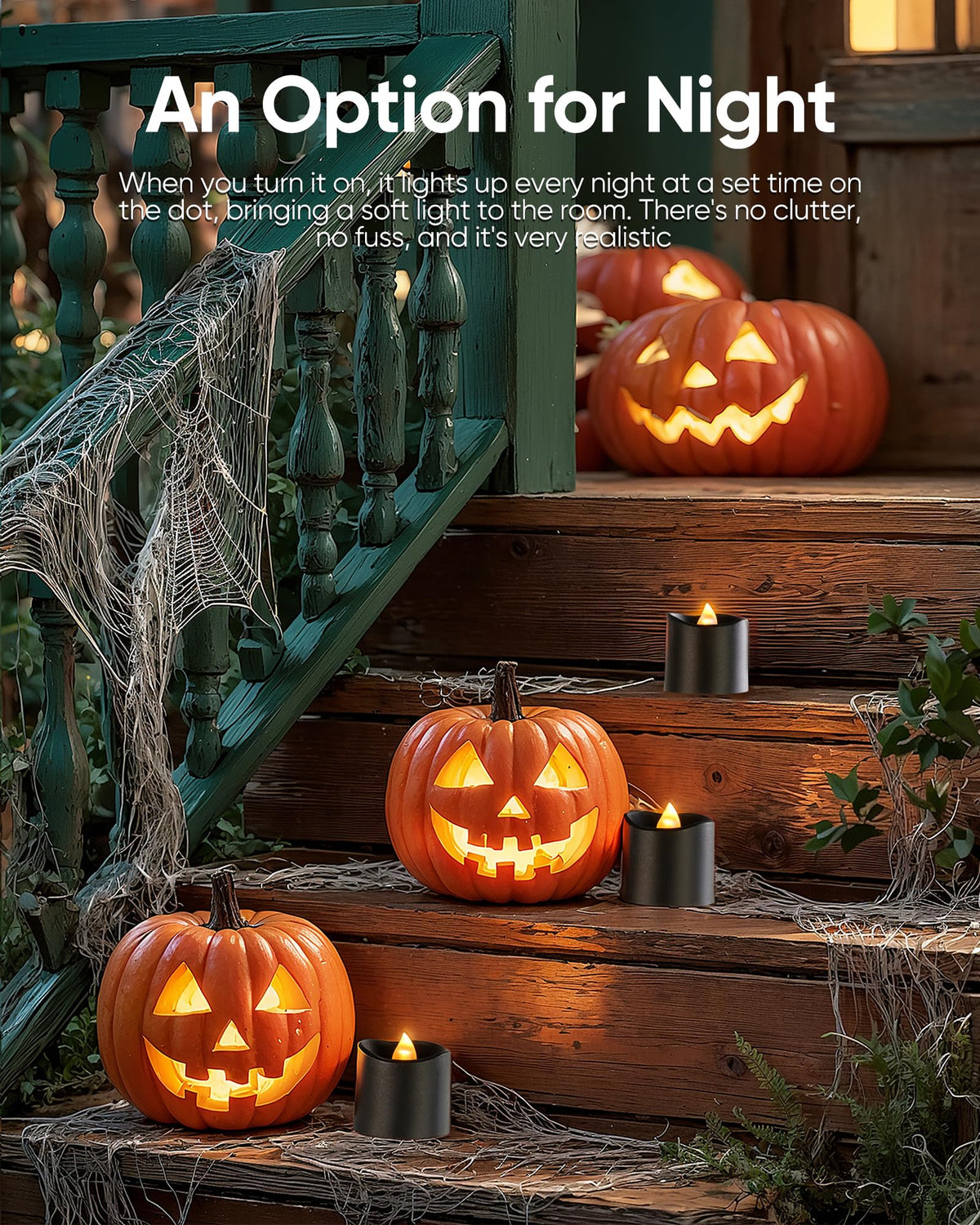 Homemory 12Pack 400+Hour Remote Control Flameless Candles, 2/4/6/8H Timer Led Votive Candles, Battery Operated Tea Lights for Wedding Table Centerpiece, Holidays, Halloween Pumpkins-Black Base