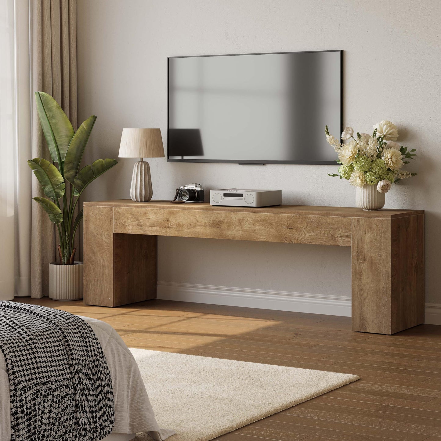 LITTLE TREE 70.8" TV Stand, Wooden Entertainment Center, Low TV Console Table for TVs Up to 80", Modern Chic Entertainment Center for Living Room, Bedroom, Apartment, Rustic Brown, Easy Assembly