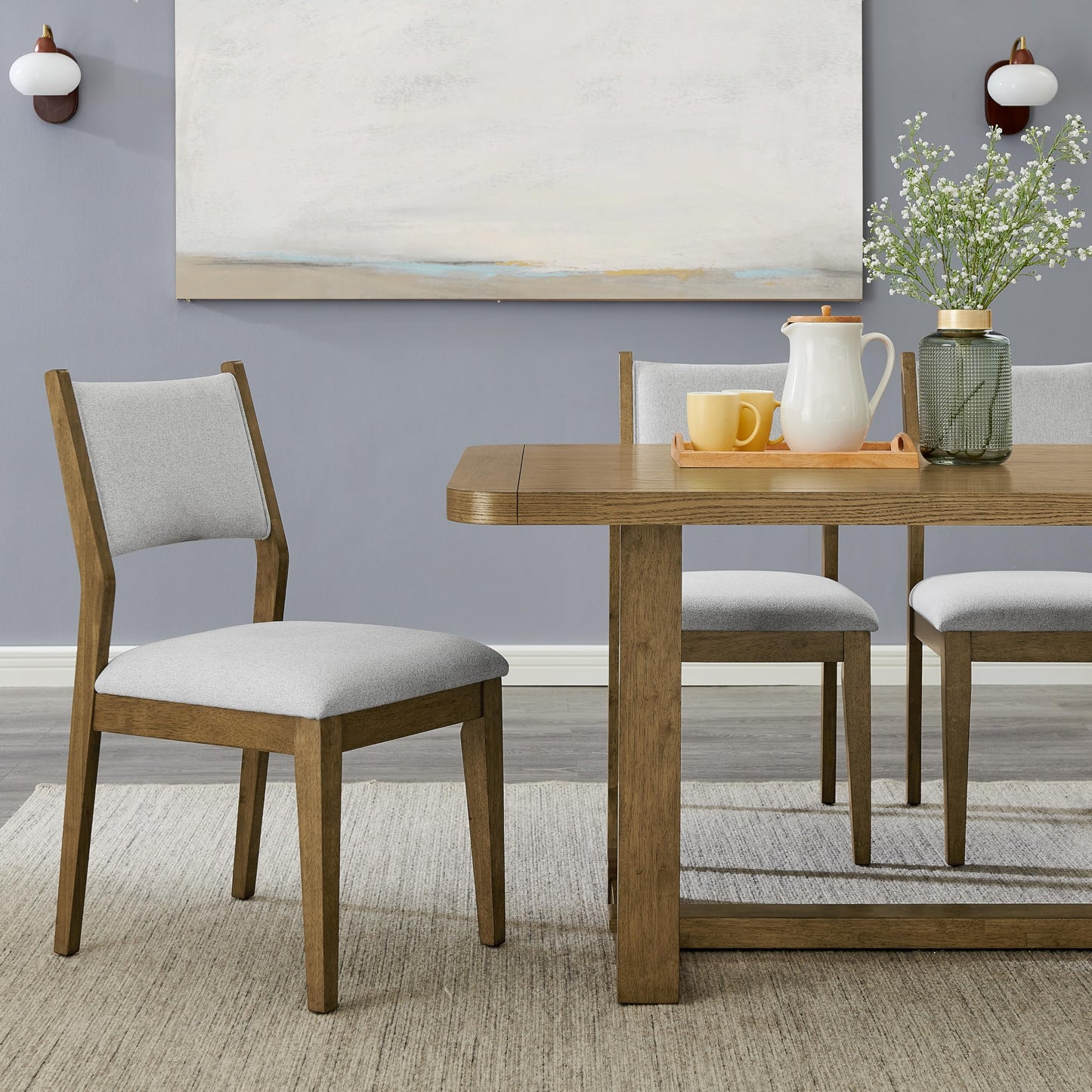 Roundhill Furniture Parker Upholstered Dining Chairs, Set of 2, Light Oak and Gray
