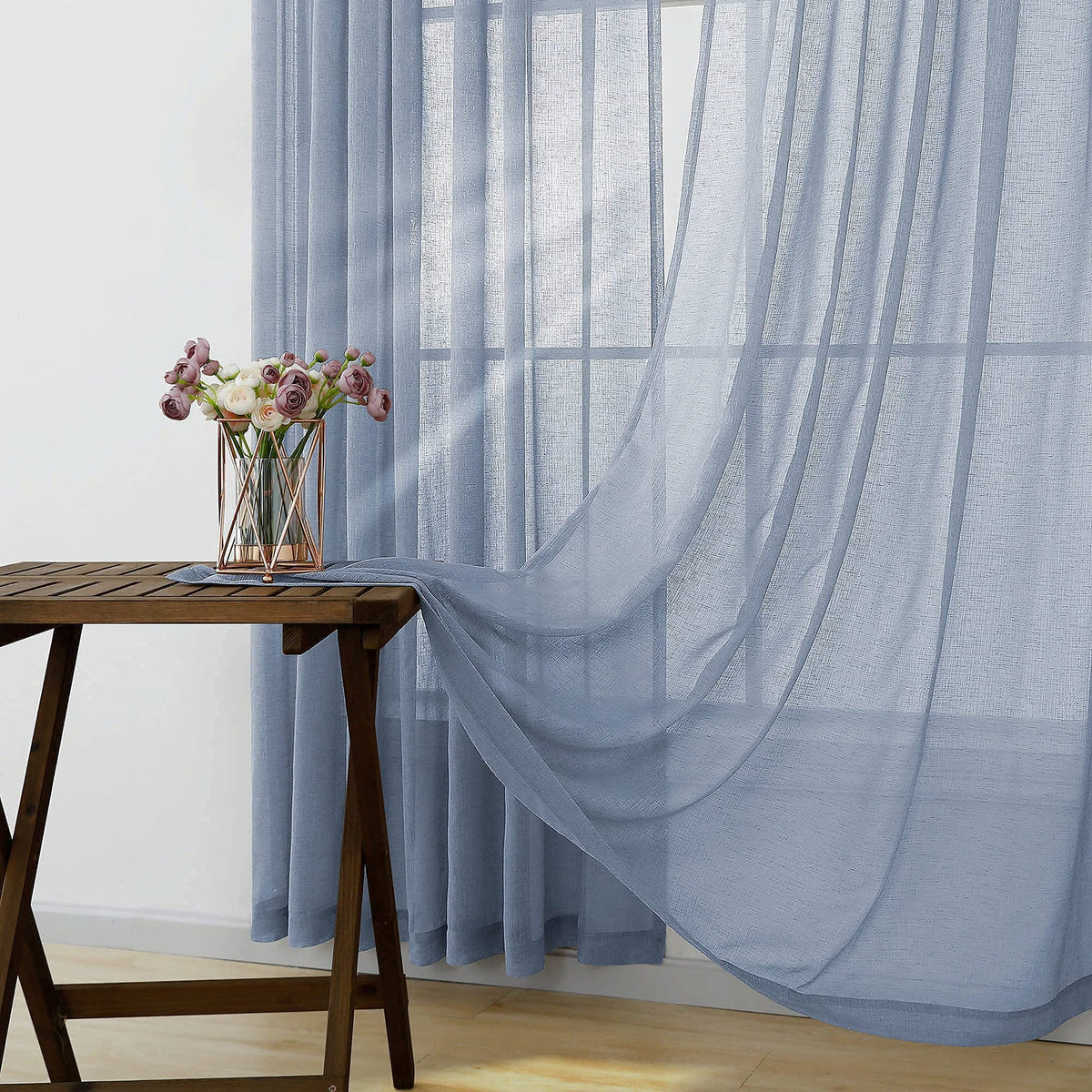 KOUFALL Dusty Blue Sheer Curtains 84 Inches Long,Semi Filtering Stone Light Blue Linen Look Curtains for Living Room Bedroom,Slate Grey Blue