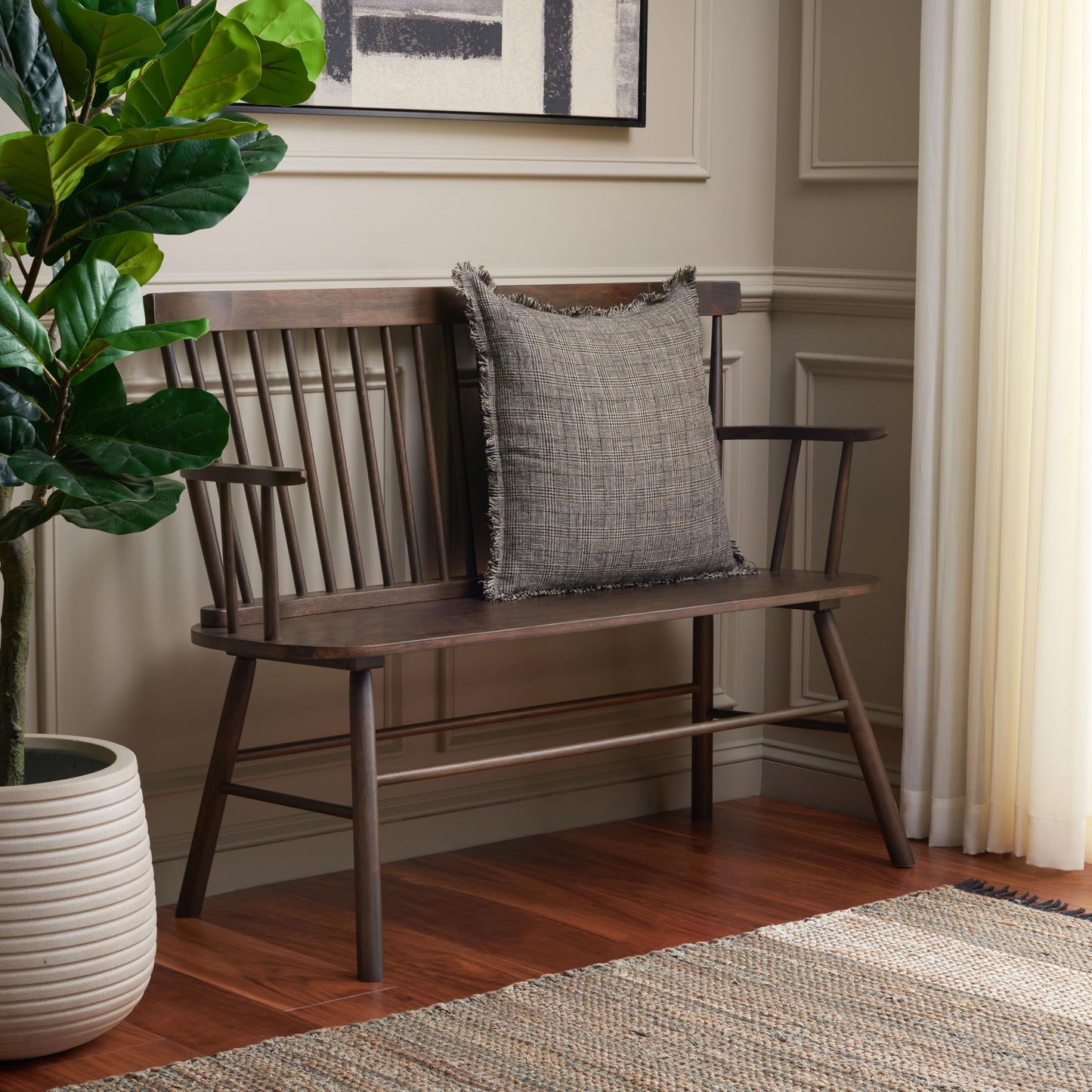 SAFAVIEH Furniture - Addison Loveseat - Dark Walnut - Solid Wood - Coastal Slatted Design - Ideal for Living Room, Sunroom, Bedroom, 18" Seat Height (AMH8513E)
