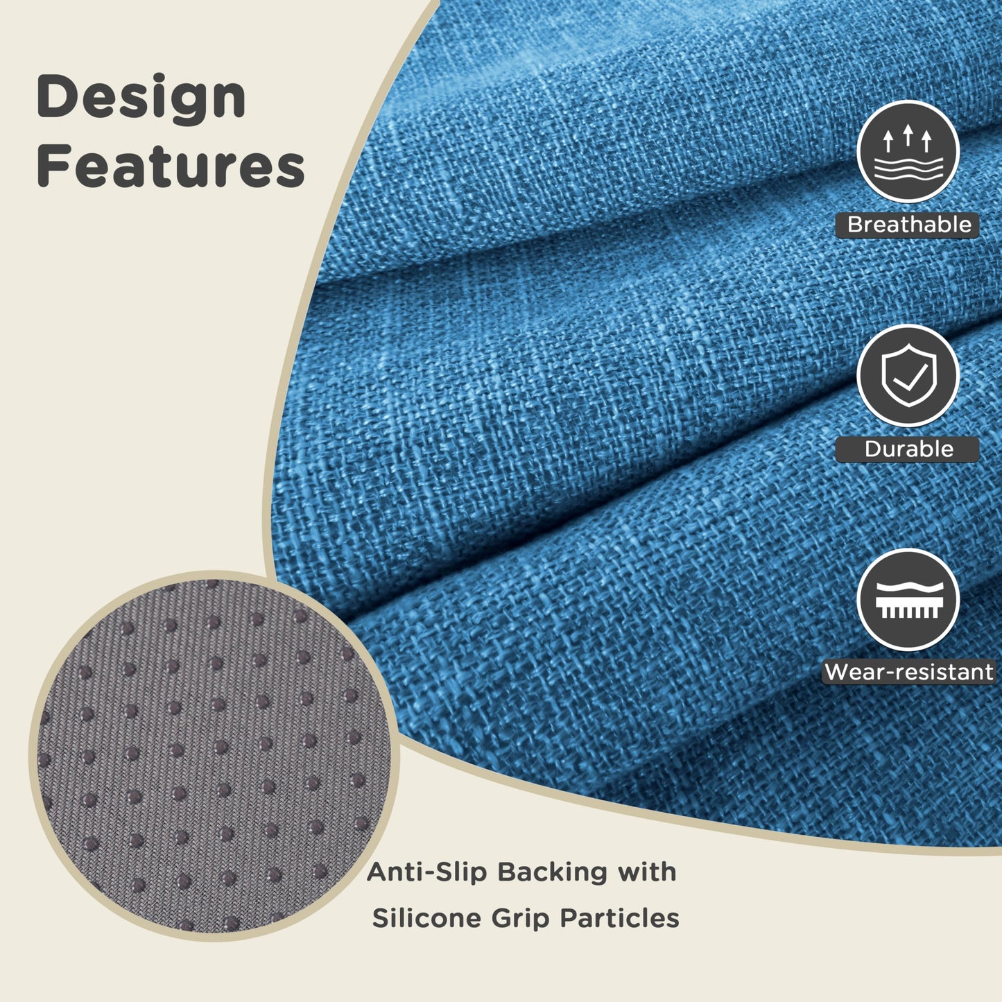 AddGrace 2.5" Thick Non Slip Round Chair Pad Set of 2, 16" Round Chair Cushion with Machine-Washable Cover and Long Zipper, Seat Cushions for Kitchen, Office, Floor and 16" Ottoman, Blue