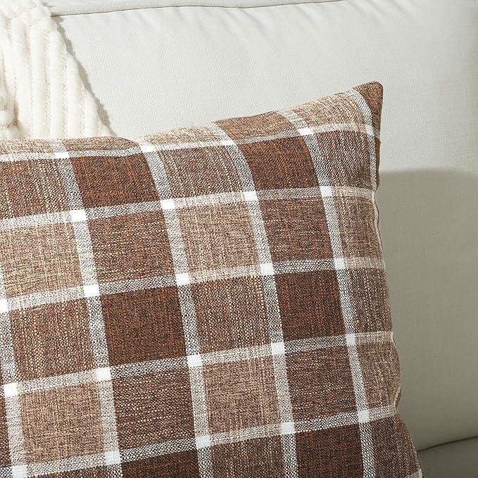 Stellhome Pack of 2 Fall Linen Buffalo Check Throw Pillow Covers, Farmhouse