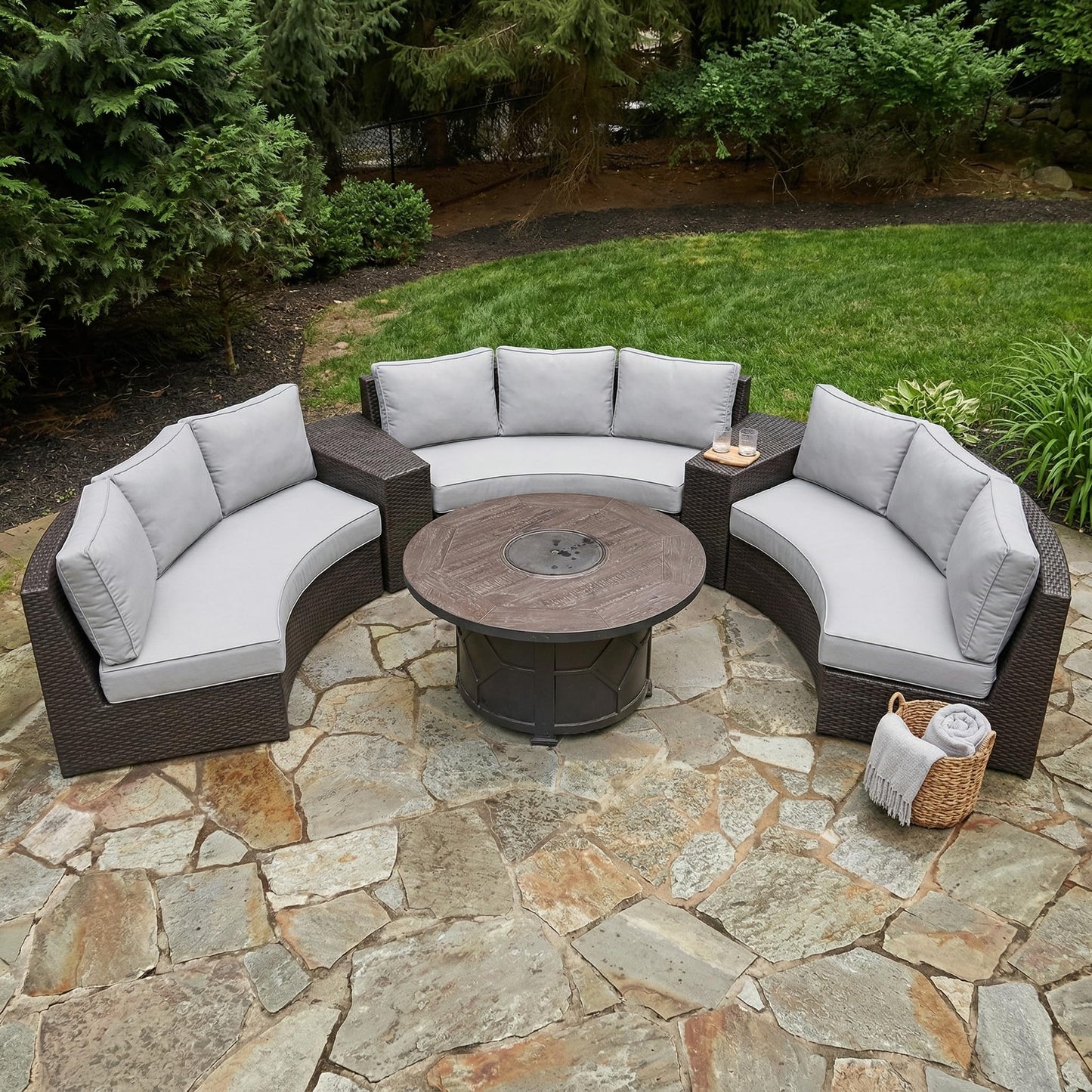 TQ369SM Outdoor Curved Sofa Cushion Couch Cover with Zipper 4-Piece Patio Half-Moon Sectional Replacement Cover Breathable (Lihgt Grey, Customize)