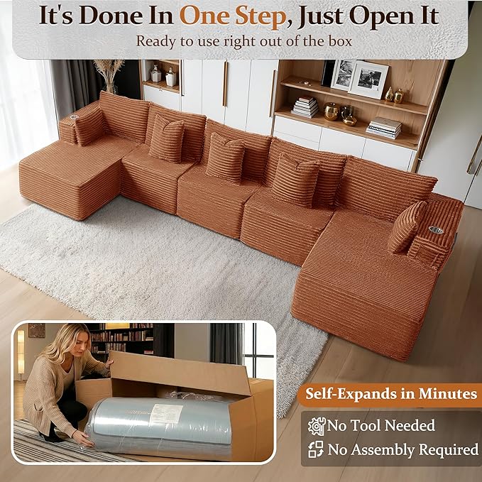 168" Cloud Sectional Couch, Comfort U Shaped Sofa