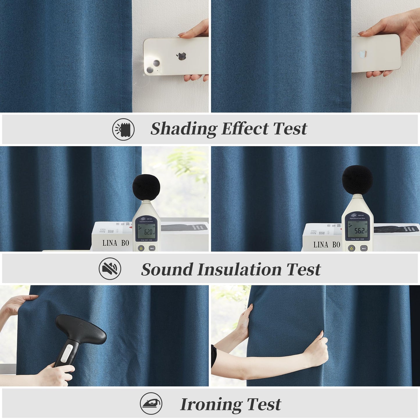 Thermal Insulated 100% Blackout Curtains 120 Inch Long 10 FT for Large Windows, Back Tab Pleated Linen Tall Drapes for Living Room Dining Room Office 2 Panels, 50 Wide Each Panel, Blue Denim