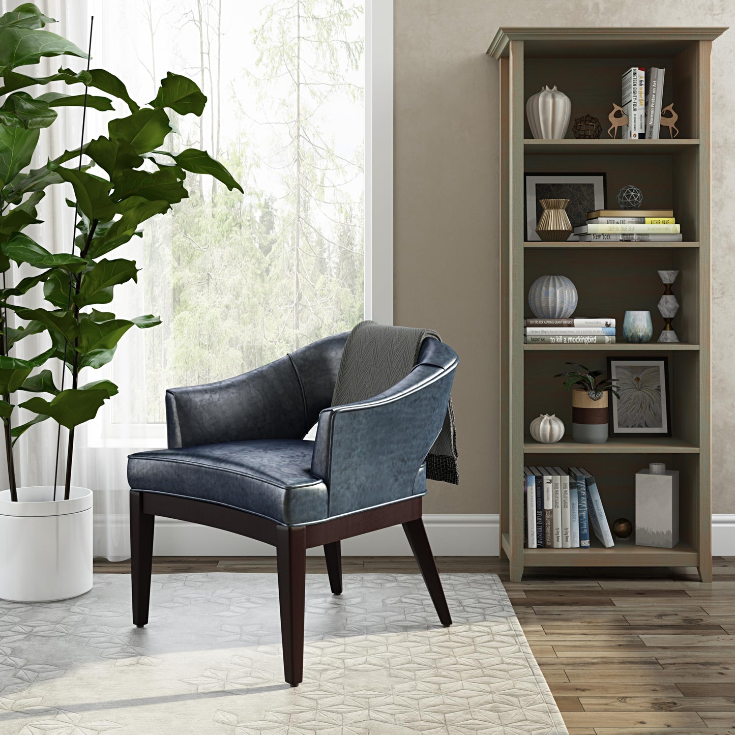 SIMPLIHOME Amherst Bookcase - 70 inch Tall 5-Shelf Solid Wood Bookshelf in Distressed Grey, Transitional Storage for Living Room, Study Room or Office with Adjustable Shelves and Tapered Legs