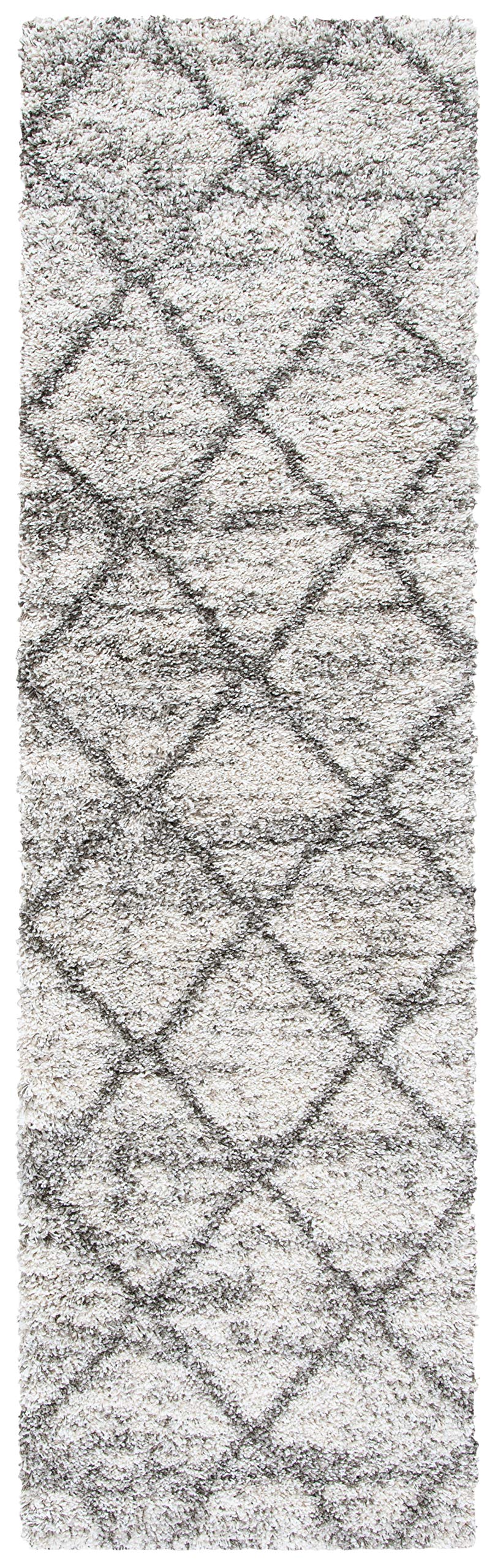 SAFAVIEH Hudson Shag Collection Runner Rug - 2'3" x 6', Grey & Beige, Modern Trellis Design, Non-Shedding & Easy Care, 2-inch Thick Ideal for High Traffic Areas in Living Room, Bedroom (SGH281J)