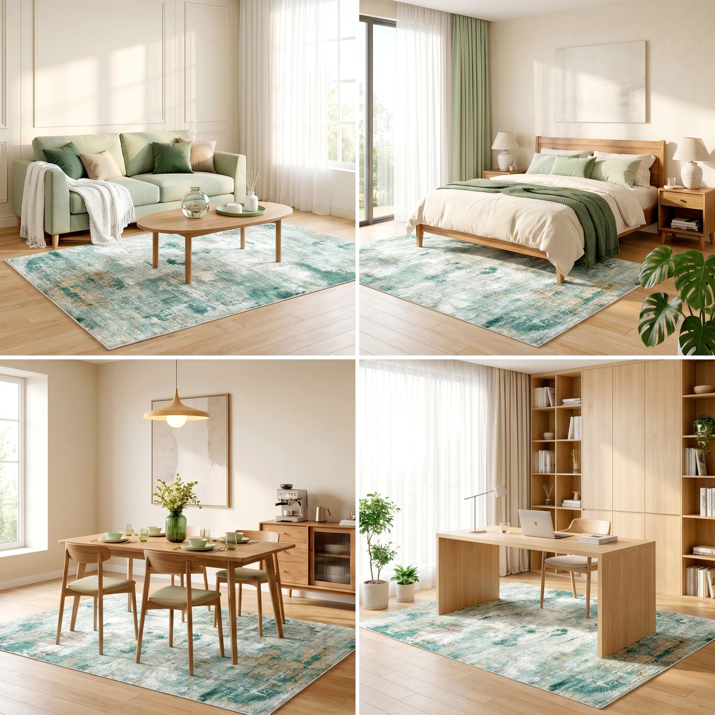Cnythlis Washable Pet Friendly Area Rug, Water Resistant Abstract Carpet, 0.3" Low Pile, Foldable Non-Slip Silicone Backing, Living Room Nursery Bedroom, 5'x7', Sage Green