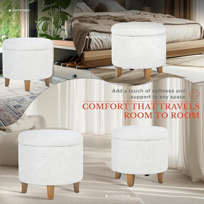 Homepop Home Decor | Upholstered Round Tufted Foot Rest Ottoman | Ottoman