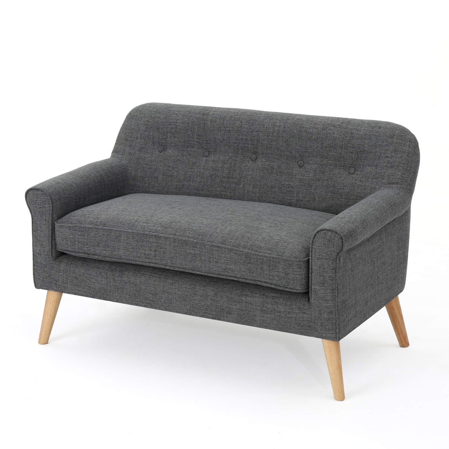 Christopher Knight Home Mariah Mid-Century Modern Loveseat (Grey) and Felicity Mid-Century Fabric Arm Chair (Charcoal)