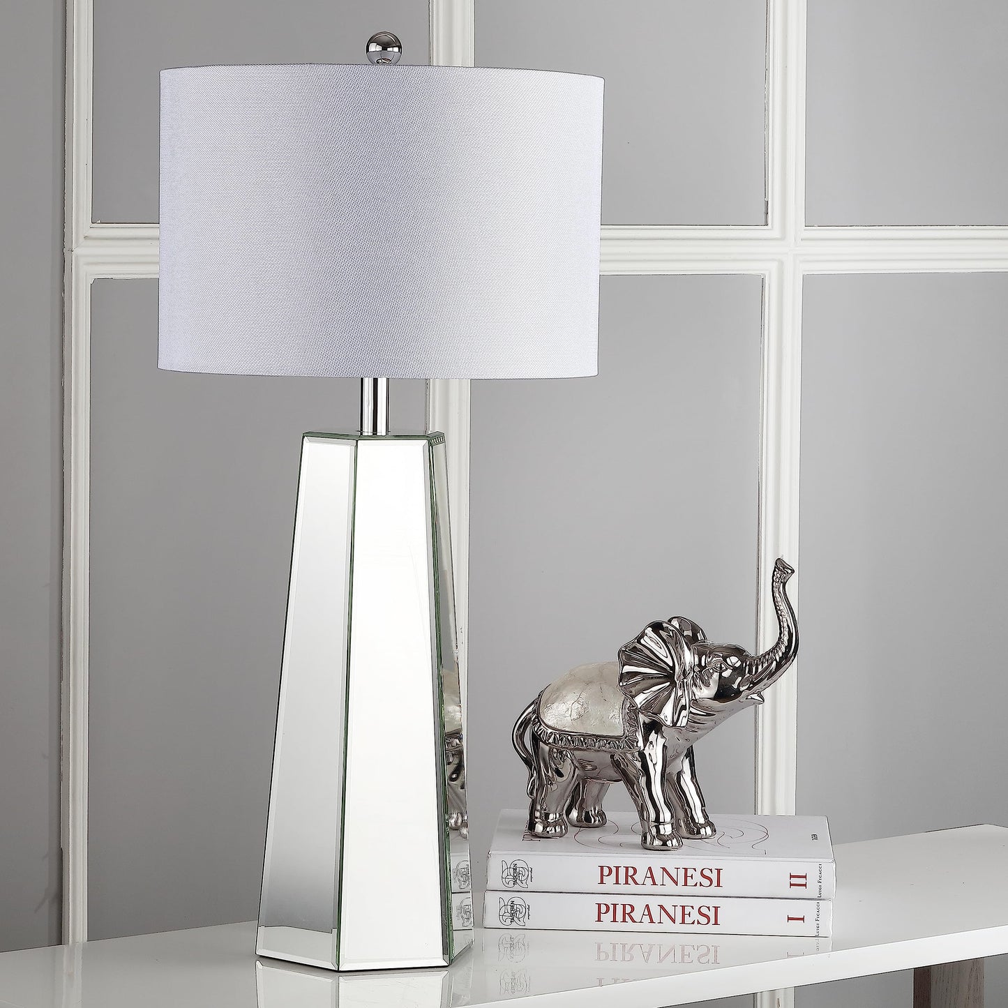 SAFAVIEH Lighting Collection Janice Modern Art Deco Mirror Chrome 32-inch Bedroom Living Room Home Office Desk Nightstand Table Lamp Set of 2 (LED Bulbs Included)