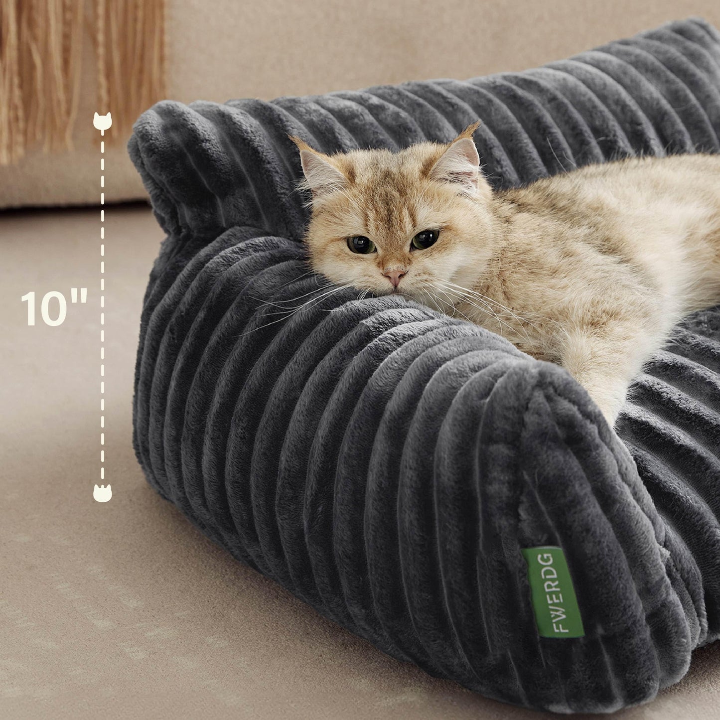 FWERDG Cute Couch Bed for Pets, Supportive Cat Sofa for Indoor Cats, Small Dog Sofa Bed for Small Dogs, Grey, 24 inches