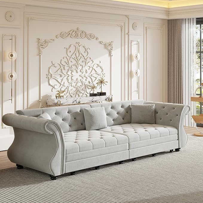 97.6" Oversized Pull Out Sofa Bed, Chesterfield Velvet Sleeper Sofa Couch