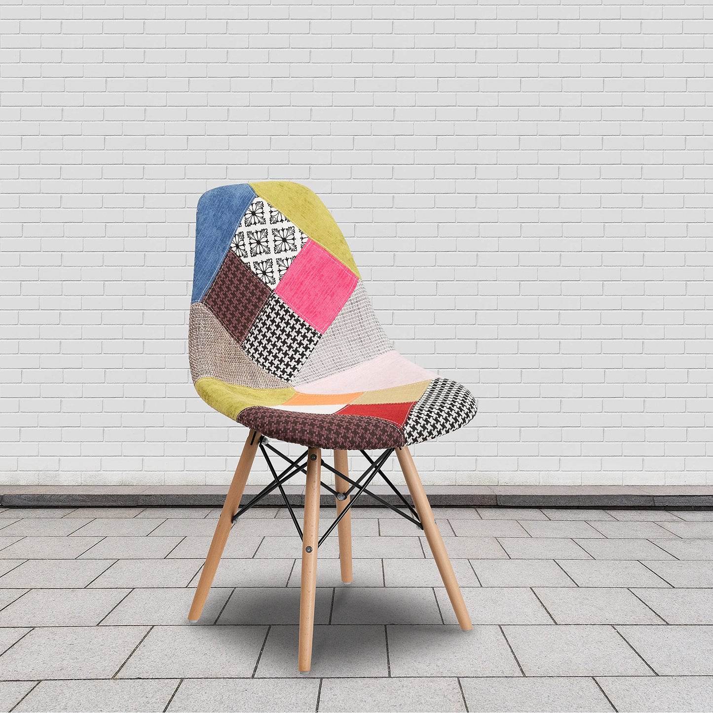 Flash Furniture 2 Pack Elon Series Milan Patchwork Fabric Chair with Wooden Legs