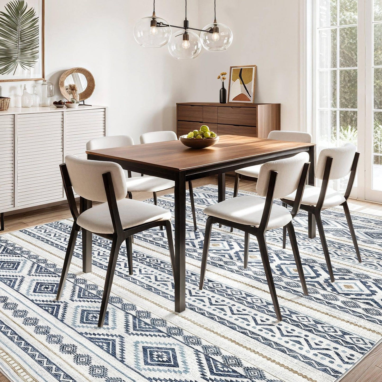 cotiled 5x7 Area Rugs Living Room Rug: Washable Boho Rugs with Non Slip Backing Large Soft Indoor Stain Resistant Carpet for Bedroom Farmhouse Dining Room Lightweight Home Decor Blue