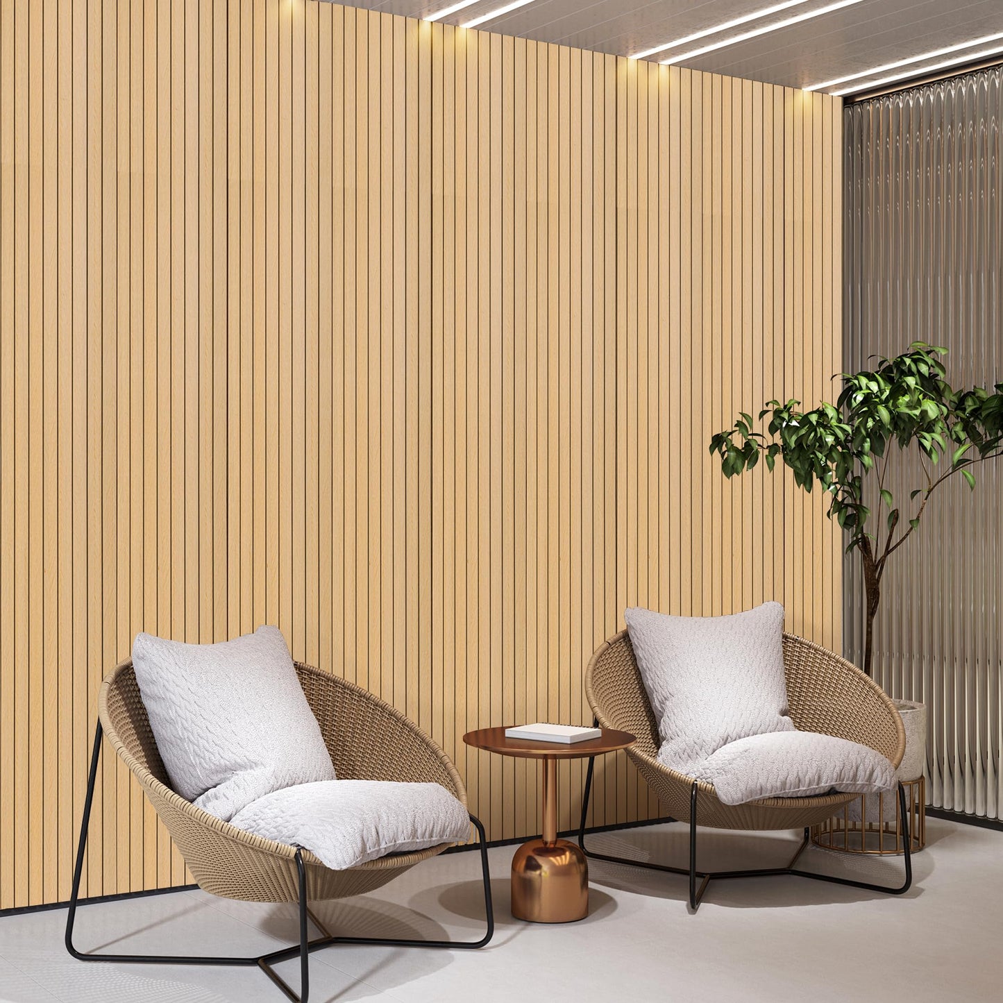 meiqidi 118" x 15.7" Peel and Stick Slat Wall Panel – Self-Adhesive 3D Wood Grain Wall Panels Waterproof PVC Fluted Paneling Wood Wallpaper for Living Room Ceiling Decor