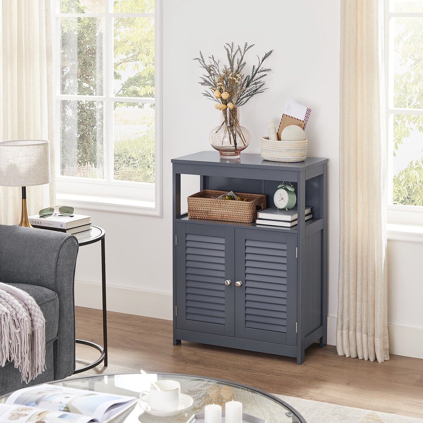 VASAGLE Bathroom Floor Cabinet, Bathroom Storage Cabinet, Freestanding, with Double Shutter Doors and Adjustable Shelf, for Bathroom, Living Room, Entryway, Kitchen, Gray UBBC040G01