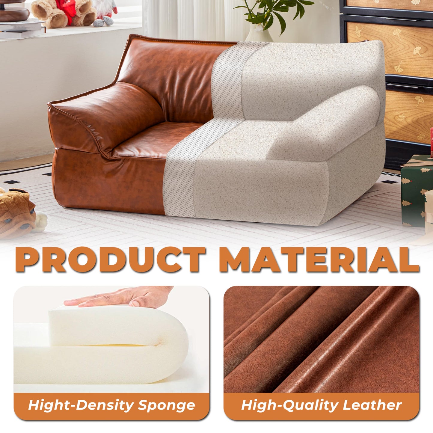 ATJafurn Dog Couch Bed Leather Cat Sofa for Small and Medium Pets Under 50 lbs, Brown Mid Century Modern Elevated Dog Sofa Chair Luxurious Indoor Furniture Style Pet Supplies for Puppy