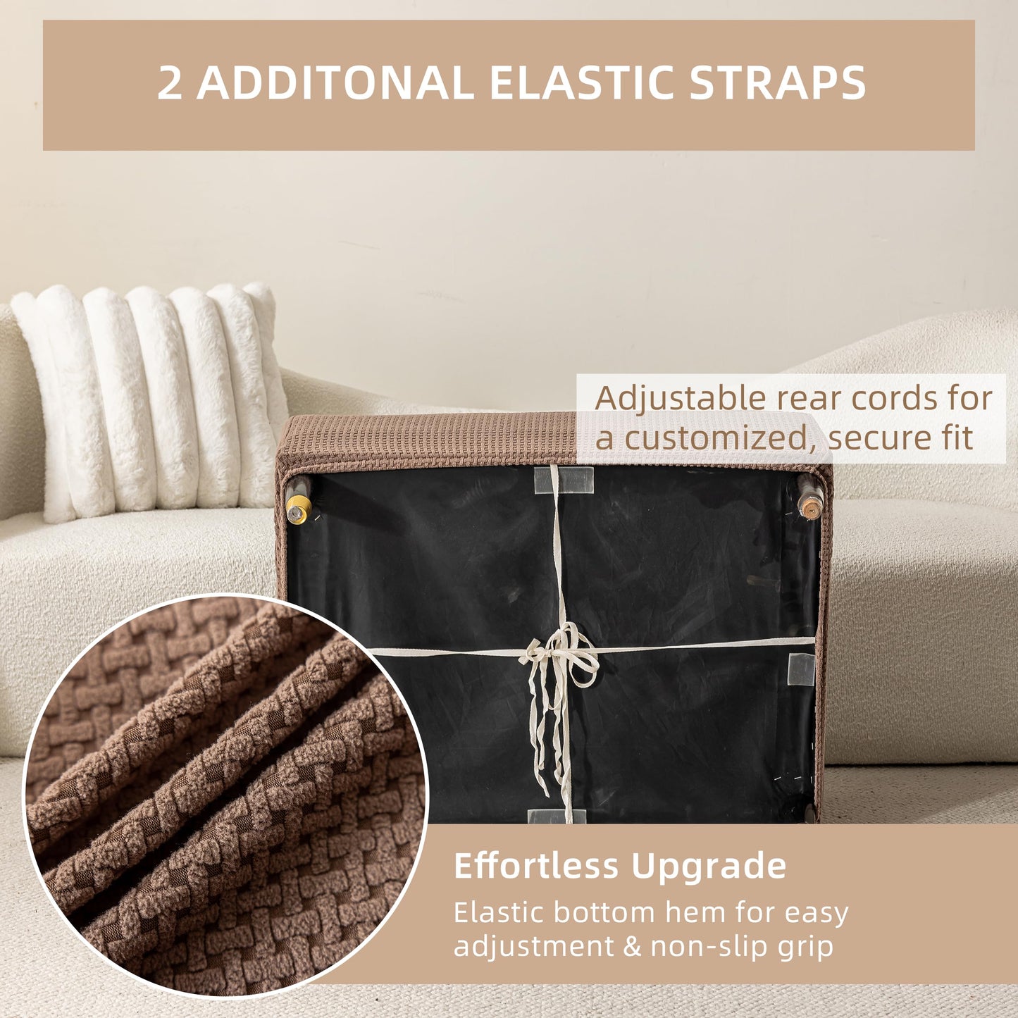 KaviKon Ottoman Cover Slipcover Rectangle Fit Length 25"-30" Stretch Foot Stool Slip Cover, Footrest Slipcovers Protector with Elastic Band, Ottoman Cover Removable Washable(Small,Grid Weave Coffee)