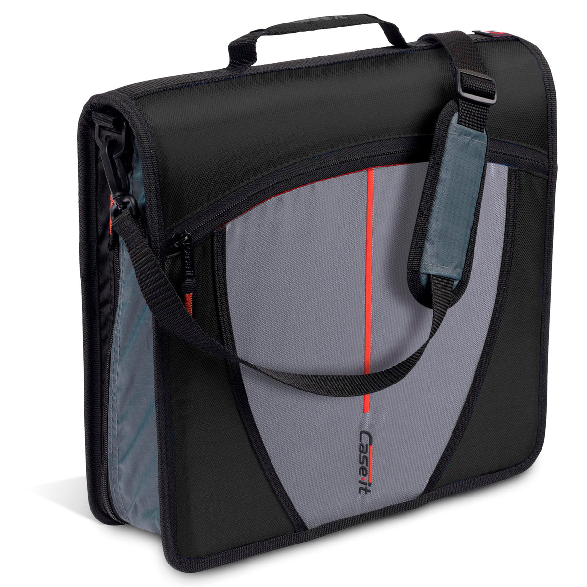 Case-it Mighty Zip Tab School Zipper Binder | 3-Inch O-Rings, 600-Sheet Capacity, 5-Subject Expanding File Folder, Multiple Pockets & Storage Organizer, Shoulder Strap | D-146 Jet Black