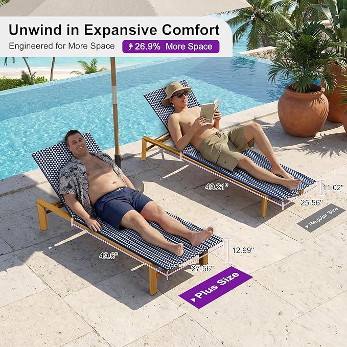 PURPLE LEAF Extra Wide Patio Chaise Lounge Set of 2 Outdoor Lounger French PE