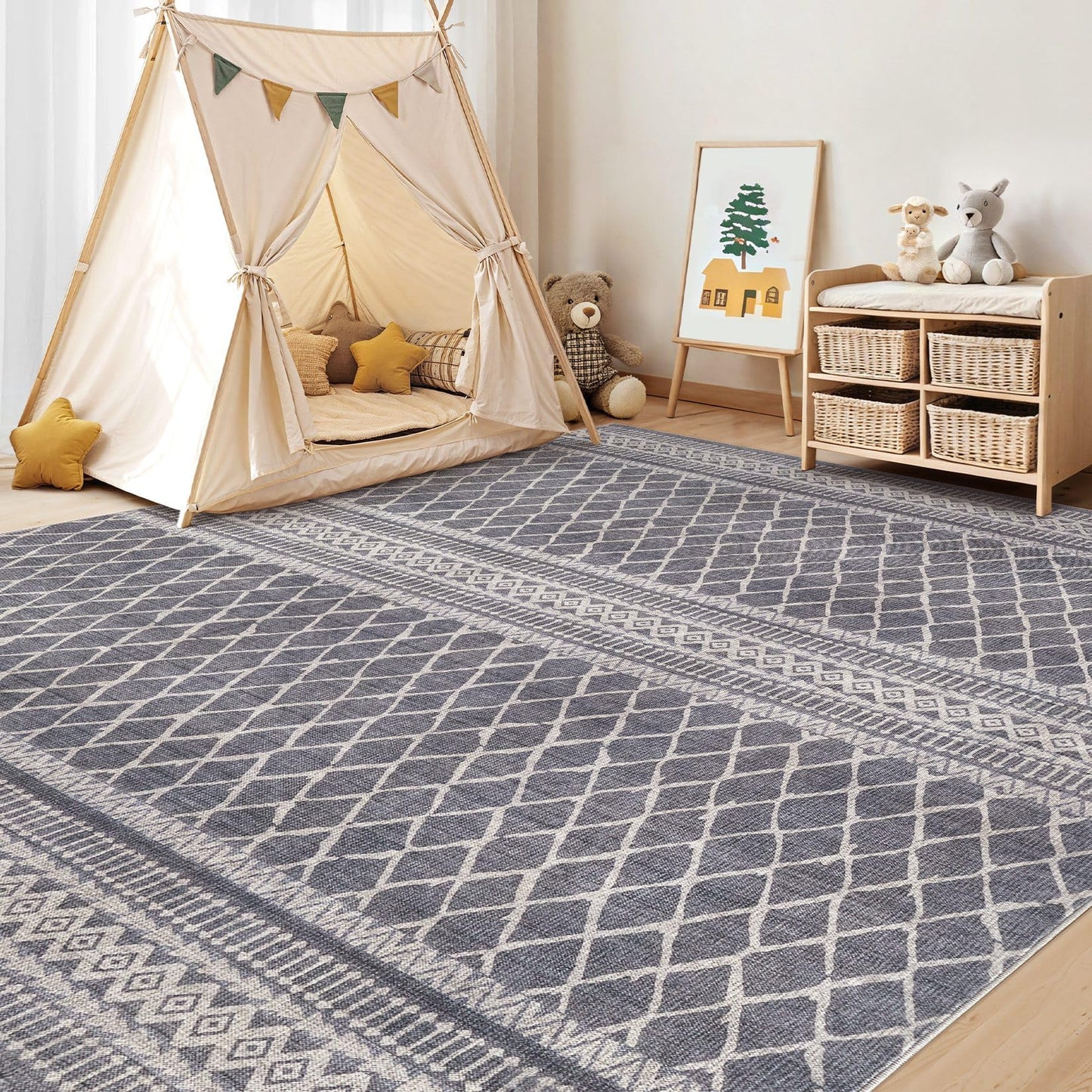 cotiled 5x7 Area Rugs Living Room Rug: Washable Boho Rugs with Non Slip Backing Large Soft Indoor Stain Resistant Carpet for Bedroom Farmhouse Dining Room Lightweight Home Decor Charcoal Grey